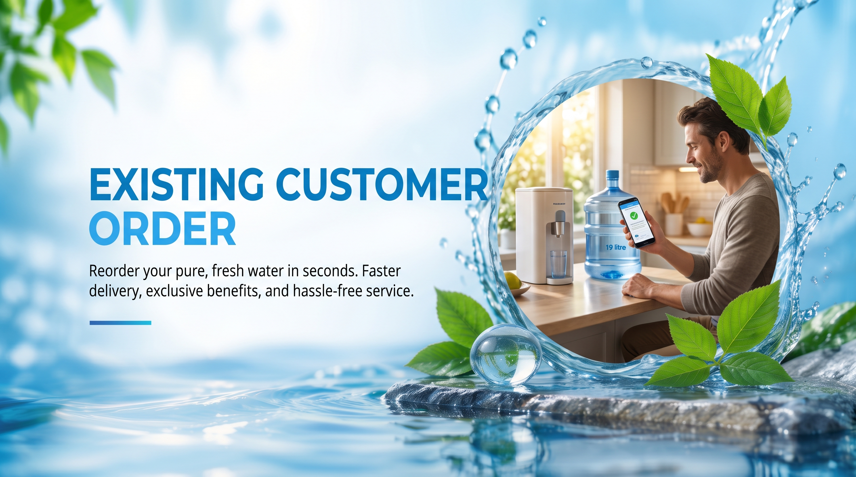 Existing customer order: reorder Blue H2O water quickly and easily