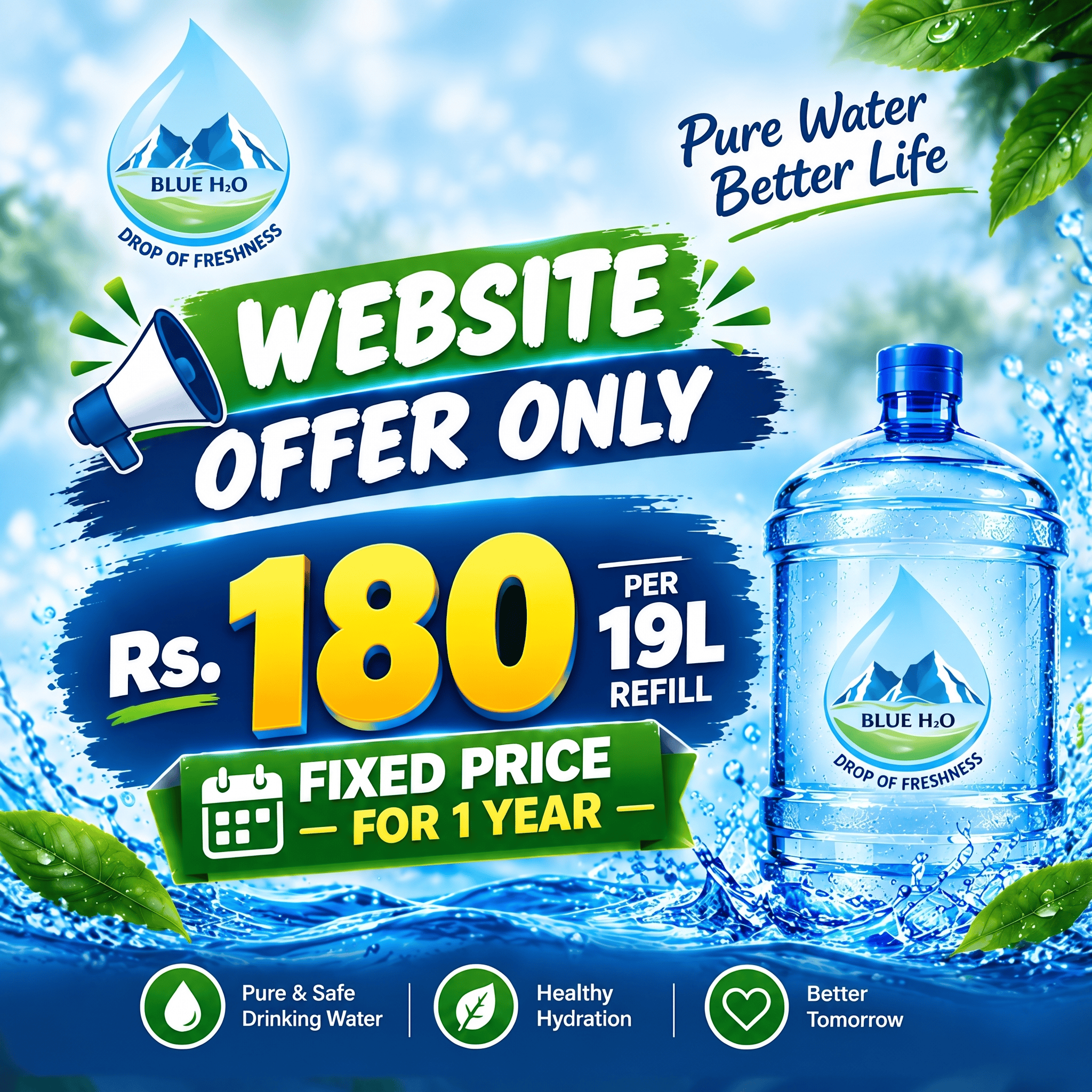 Blue H2O refill offer. Click to view offers for new customers